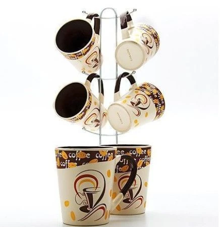 Набор кружек 7пр 320мл на подставке керамика (6) LR23533