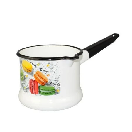 Ковш 1л эмаль ЦВЕТНОЕ ПЕЧЕНЬЕ белый с рис. без крышки 90104-072/4 (8)