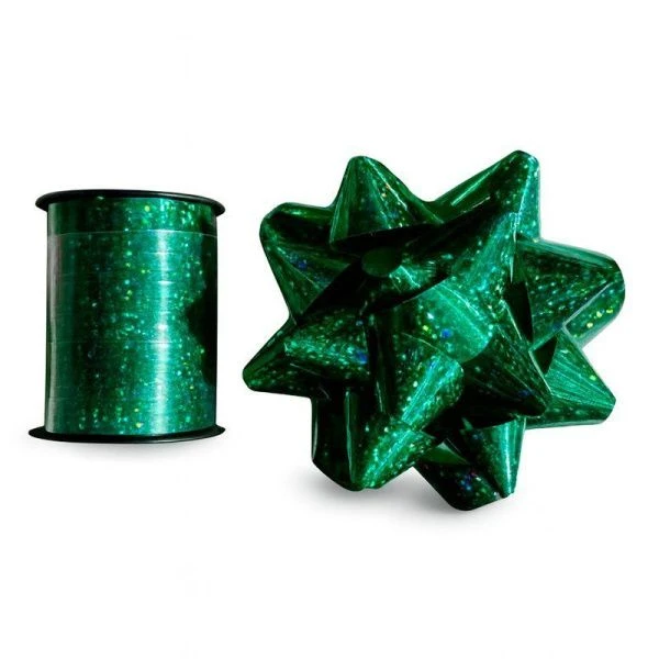 Набор для упаковки подарков (лента упаковочная 10мм*10м и бант) изумрудная (360) JC--17115