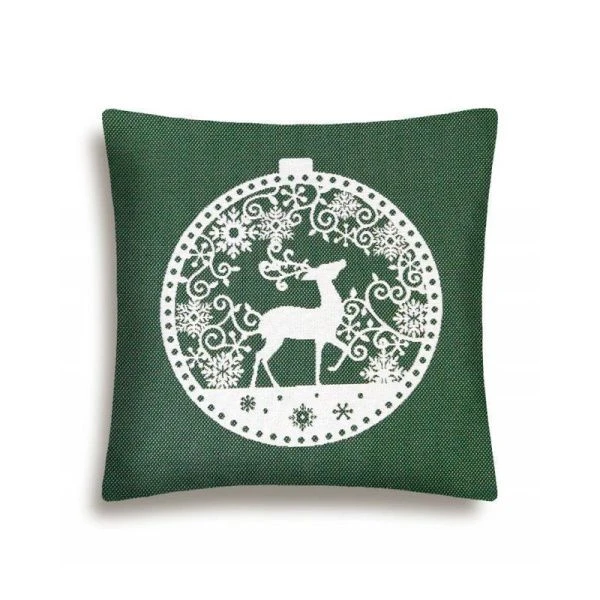 Наволочка декоративная новогодняя 45*45см гобелен НИДЕРЛАНДЫ зеленый фон Олень
