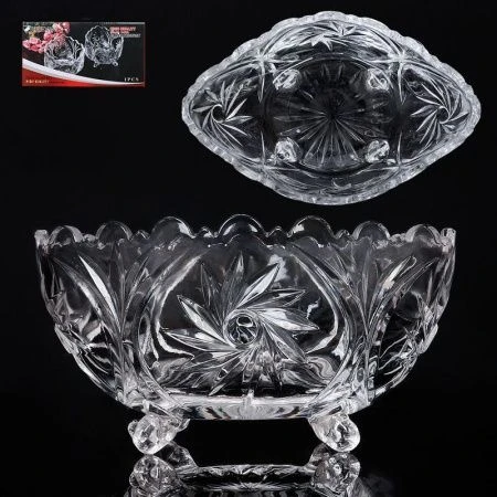 Ваза сервировочная 20,5*10,8см стекло ЛАДЬЯ на ножках S-587 (12)