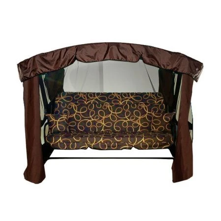 Качели садовые РАНГО 3-х местные (до 350кг) каркас коричневый, рис.Золотая лента 234*150*175см, арт.