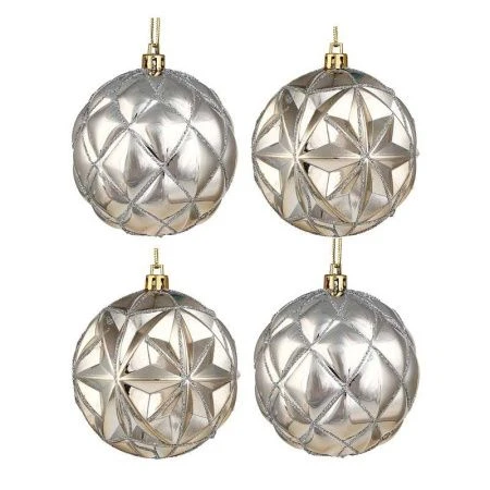 Набор формовых шаров 4шт 8см с декором , шампань, 2 дизайна, пластик СНОУ БУМ