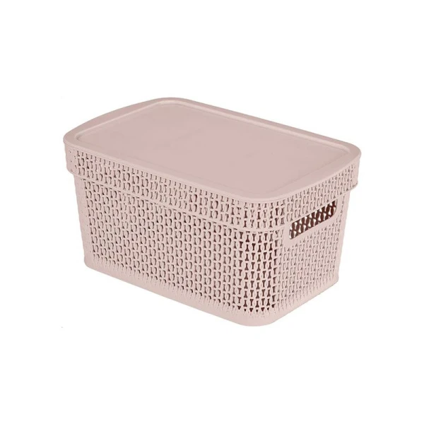 Корзина для хранения 5л 281*185*139мм пластик Ajur бежевый топаз с крышкой (10)