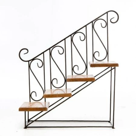 Полка настенная на 4 цветка 77*68*20см металл/дерево ЛЕСТНИЦА черная 59-415