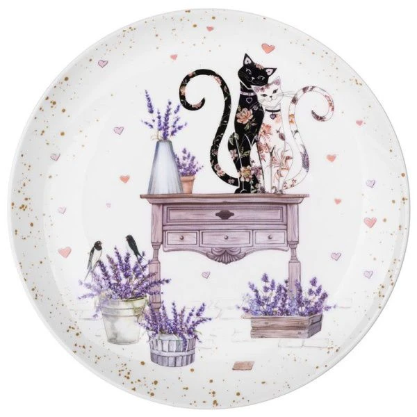 Тарелки мелкие набор 2шт 20,5*2см фарфор ЛАВАНДОВЫЕ КОТЫ десертные (18)