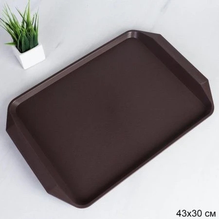 Поднос антискользящая поверхность 30*43см пластик коричневый (50)