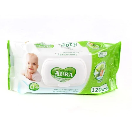 Влажные салфетки АУРА ДЕТСКИЕ 120шт с крышкой (12)