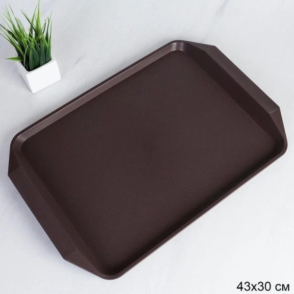 Поднос антискользящая поверхность 30*43см пластик коричневый (50)