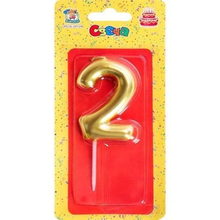 Свеча для торта Золотая Цифра 2 С-1800(12)