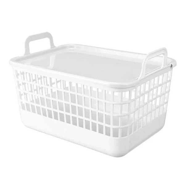 Корзина для белья 12л 320*224*210мм пластик КОВО с крышкой белая (16)