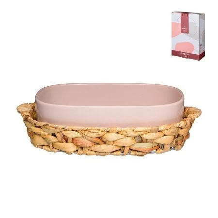 Блюдо для запекания 800мл фарфор Fusion пудра  в корзинке 26*17*6,5см (12)