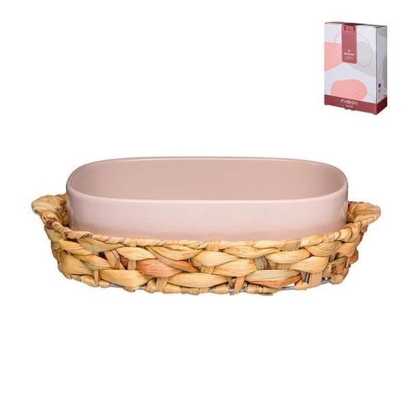 Блюдо для запекания 800мл фарфор Fusion пудра  в корзинке 26*17*6,5см (12)