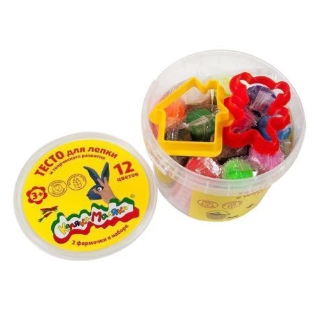 яяяТесто для лепки 12 цветов + 2 формочки 360г в банке Каляка Маляка 3+ ТЛБКМ-12/30