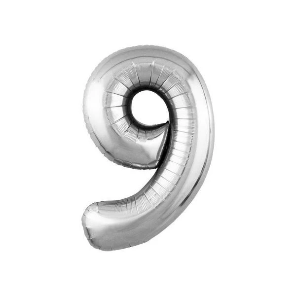 Шар фольгированный Цифра 9 серебро 40" (102см) Slim (50)