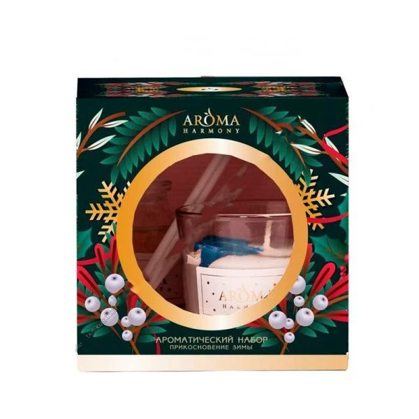 Аромадиффузор 30мл+свеча 60гр Aroma Harmony НГ Прикосновение зимы АН4050 (6)
