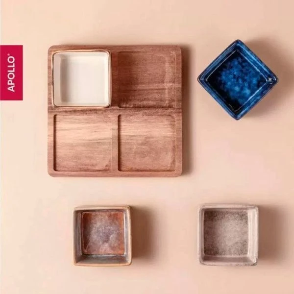 Менажница 4 секции 120мл керамика Breeze на дер.подставке 19*19*1,5см BRZ-06 (12)