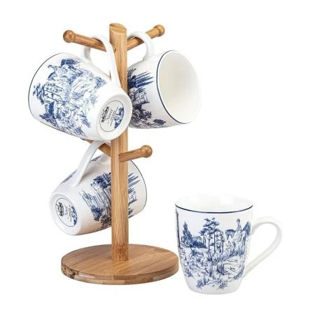 Кружки набор 4шт 380мл фарфор Novel на  дерев. подставке (6) HJCNB-1546S4B Кружки набор 4шт 380мл фарфор Novel на  дерев. подставке (6) HJCNB-1546S4B