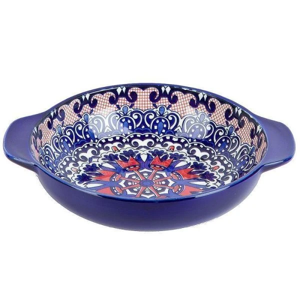 Салатник 25*20,5*6см фарфор Arabesque синий с ручками (36) ВЫВОД