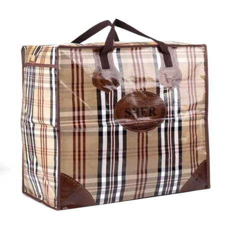 Сумка хозяйственная полипропилен 40*36*20см Клетка ПП фотопечать кофейная SHER 2001 (12/144)