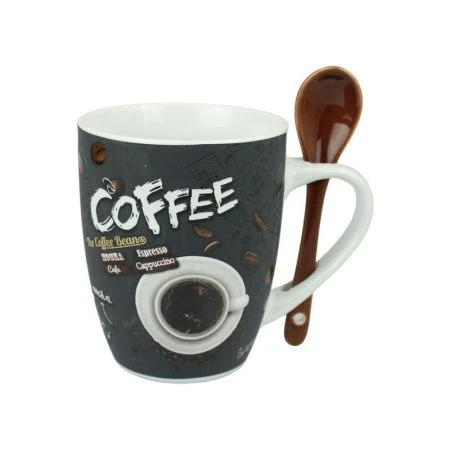Кружка 340мл фарфор с ложкой бочка КОФЕ арт MIX R03H/1678J (36)