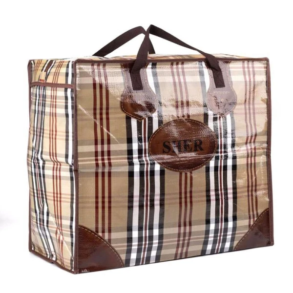 Сумка хозяйственная полипропилен 64*51*32см Клетка ПП фотопечать кофейная SHER 2004 (8/96)