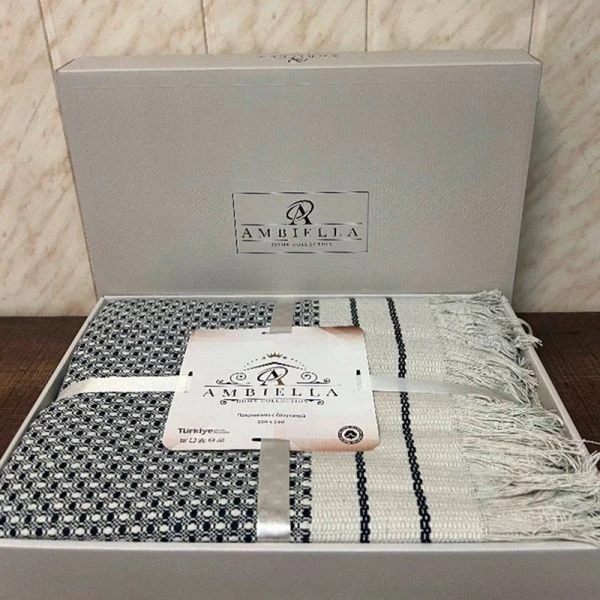 Покрывало жаккард  220*240 FAMILY в коробке, антрацитовый