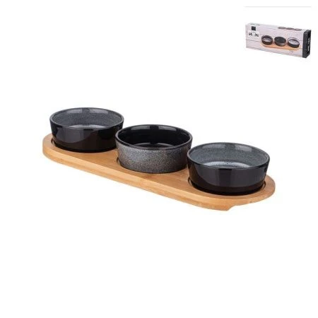 Соусник набор 3шт 60мл 26*9,2*3,5см фарфор ГРАФИТ на подставке (36)