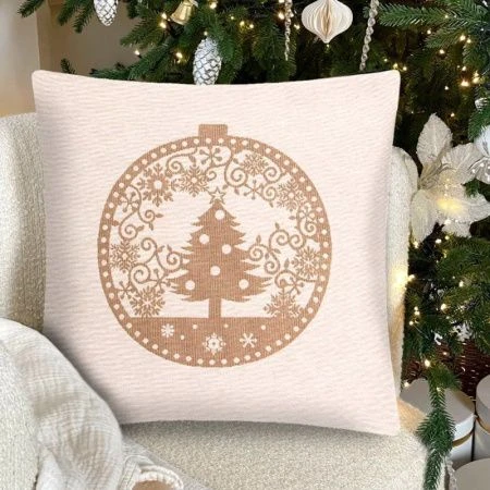 Наволочка декоративная новогодняя 45*45см гобелен НИДЕРЛАНДЫ бежевый фон Елка