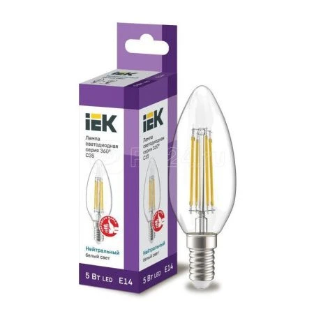 Лампа стекло LED C35 свеча прозр. 5Вт 230В 4000К E14 серия 360° IEK