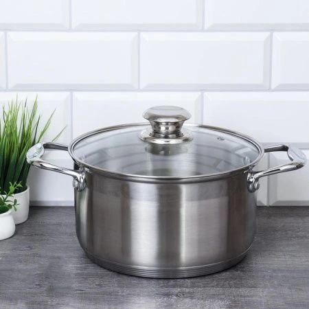 Кастрюля 4,5л нерж.сталь КВИНТА со стекл.крышкой индукция 5-слойное дно FGLR-4.5 (1)