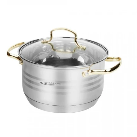 Кастрюля 1,8л нерж.сталь ЭЛИС ГОЛД стекл.крышка d16см h10,5см индукция KT22-d-16 (4)