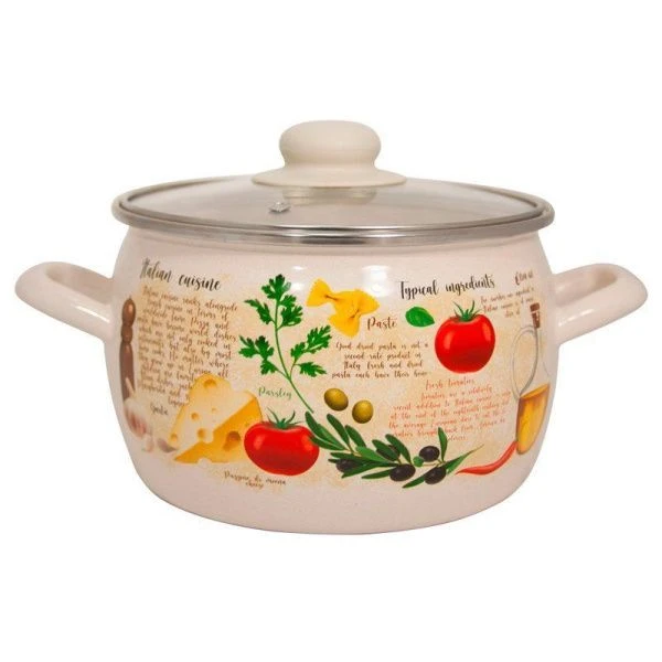 Кастрюля 5л эмаль КАПРЕЗЕ сферическая жемчужная стекл.крышка С-4216САП2/4Жм (4)