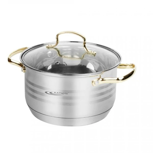 Кастрюля 1,8л нерж.сталь ЭЛИС ГОЛД стекл.крышка d16см h10,5см индукция KT22-d-16 (4)