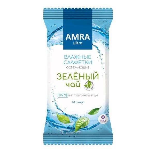 Влажные салфетки AMRA освежающие 20шт зеленый чай (32)
