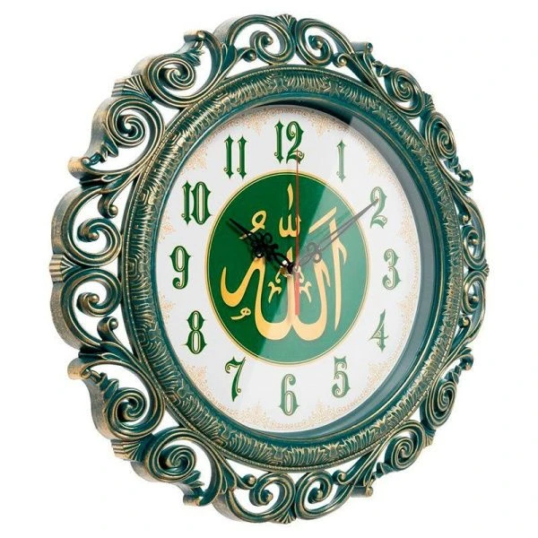 Часы настенные 40,5см пластик Мусульманские ажурные зеленый с золотом (5)
