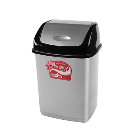 Контейнер для мусора 10л пластик ФАНТАЗИЯ №2 черный/серебро с подвижной крышкой (24) (УРНА №2)