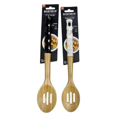 Лопатка кулинарная с прорезями бамбук КО546/JC-17462 микс (96)