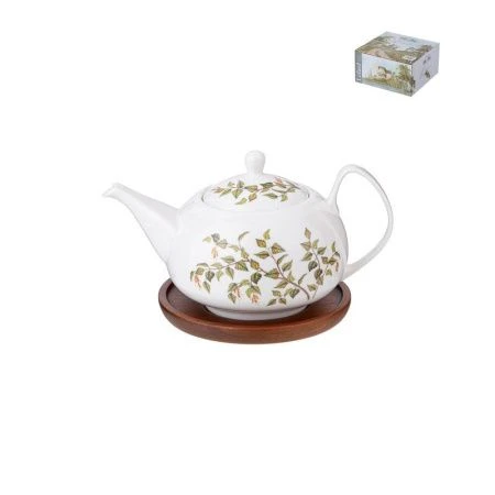 Чайник заварочный 930мл фарфор БЕРЁЗКИ на дер.подставке (8)
