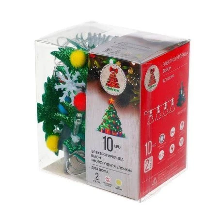 Эл.гирлянда 2м 10LED с насадками Новогодняя елочка шамп пост.свеч ПВХ прозр коннект 220В СНОУ БУМ