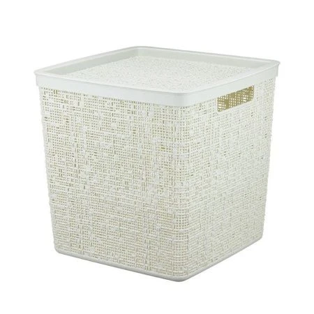 Корзина 17л 28*28*28см пластик БЯЗЬ белый ротанг с крышкой (8)