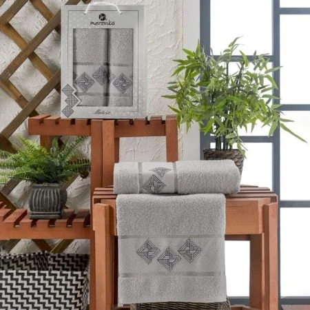 Набор полотенец махровые 2пр 50*80/70*130см MERZUKA MATRIX серый 380гр подар.уп. Набор полотенец махровые 2пр 50*80/70*130см MERZUKA MATRIX серый 380гр подар.уп.