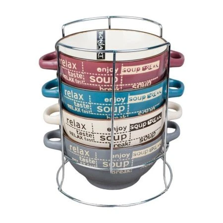 Бульонницы набор 4шт 650мл керамика БОН АППЕТИТ на мет.подставке  (6)