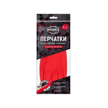 Перчатки резиновые с удлиненной манжетой 38см красные р-р L AVIORA (60) Перчатки резиновые с удлиненной манжетой 38см красные р-р L AVIORA (60)