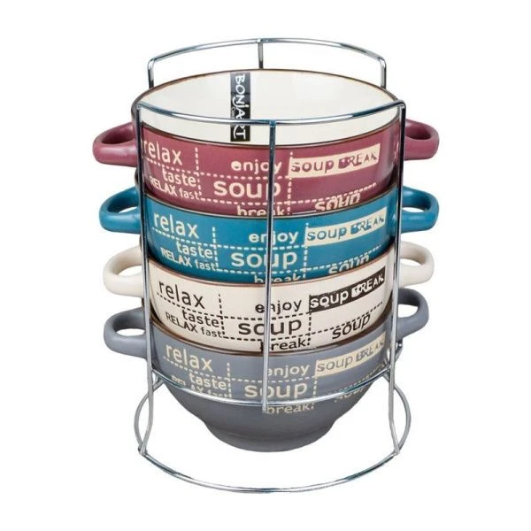 Бульонницы набор 4шт 650мл керамика БОН АППЕТИТ на мет.подставке  (6)