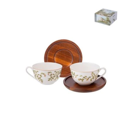 Чайный набор 4пр фарфор БЕРЁЗКИ на 2 персоны 300мл на дер.блюдцах (12)