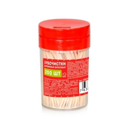 Зубочистки 200шт дерево в пласт.баночке с поворотной крышкой Komfi