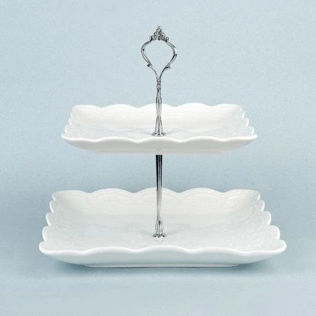 Этажерка сервировочная 2 яруса 25*25/20*20см h25см фарфор МАРШМЕЛЛОУ подар.уп. (12)