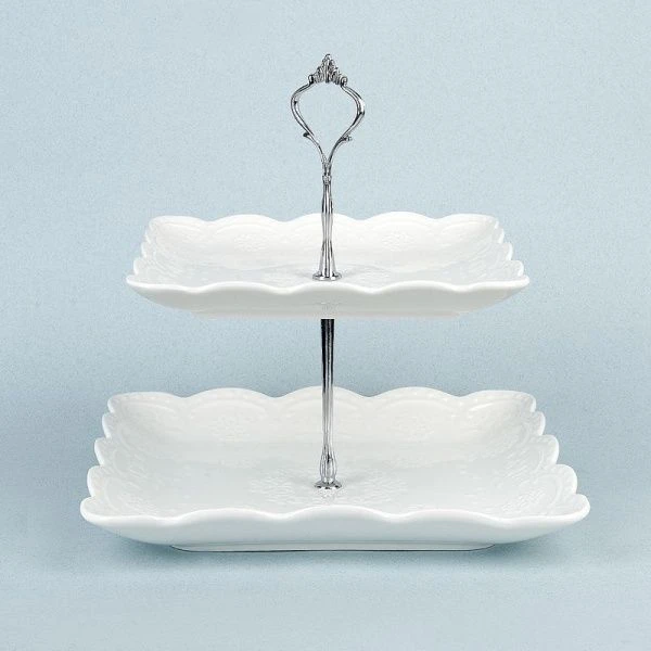 Этажерка сервировочная 2 яруса 25*25/20*20см h25см фарфор МАРШМЕЛЛОУ подар.уп. (12)