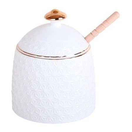 Банка для меда 380мл керамика СНЕЖНАЯ КОРОЛЕВА c бамбуковой ложкой LTBH-S0310-A (24)